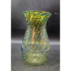 Vintage Frost Studio Art Glass Vase Signed Green Drape Handblown 8"